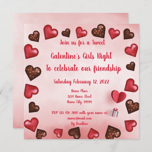 Galentiner Girls Night Einladung (Vorne/Hinten)