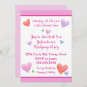 Galentiner Mahjong Party Wasserfarbenherzen Einladung (Vorne/Hinten)