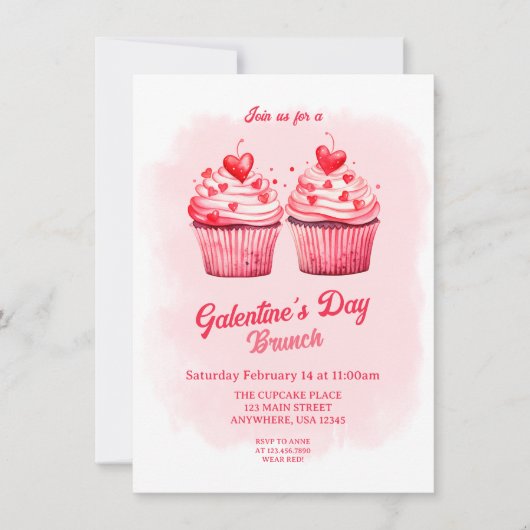 Galentiner Palentinstag Cupcake Heart Brunch Einladung (Vorderseite)