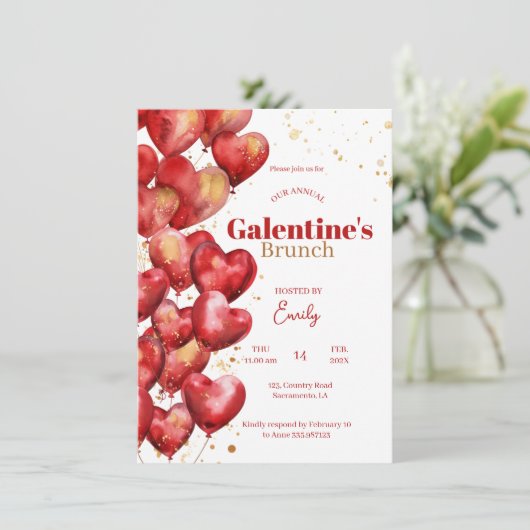 Galentiner Tag Aquarellherz Moderne Rot Einladung (Stehend Vorderseite)