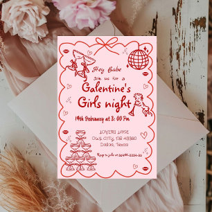 Galentiner Tag Handgezeichnete Rosa Girls Einladung
