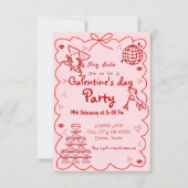 Galentiner Tag Handgezeichnete Rosa Girls Einladung (Vorderseite)