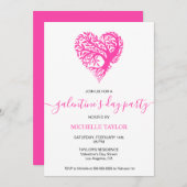 Galentiner-Tag Party Rosa Herz Einladung (Vorne/Hinten)