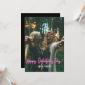 Galentiner Tag Rosa Neon Foto Karte (Vorderseite/Rückseite Beispiel)