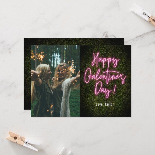 Galentiner-Tag Rosa Neon Karte (Vorderseite/Rückseite Beispiel)