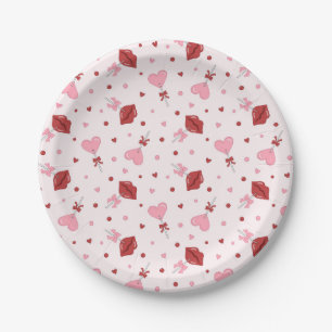 Galentiner Valentinin Pink Heart Lollipop Design Pappteller