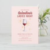 Galentiner Weinglas Ladys Night Party Einladung (Stehend Vorderseite)