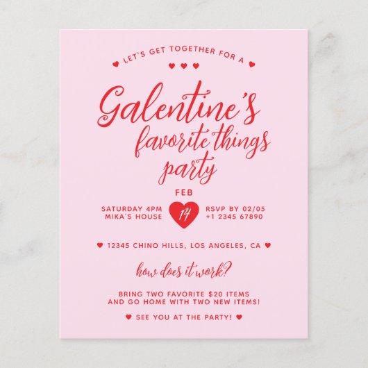 Galentiner's Favorite Things Party Budget Einladun Flyer (Vorne)