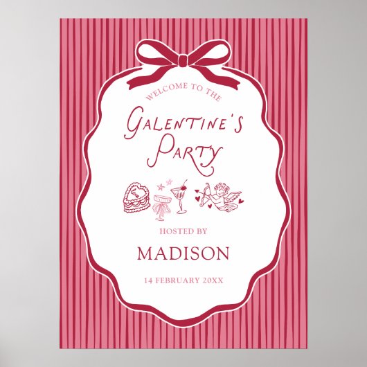Galentine's Cherry Bow Frame Downloadable Welcome Poster (Vorne)
