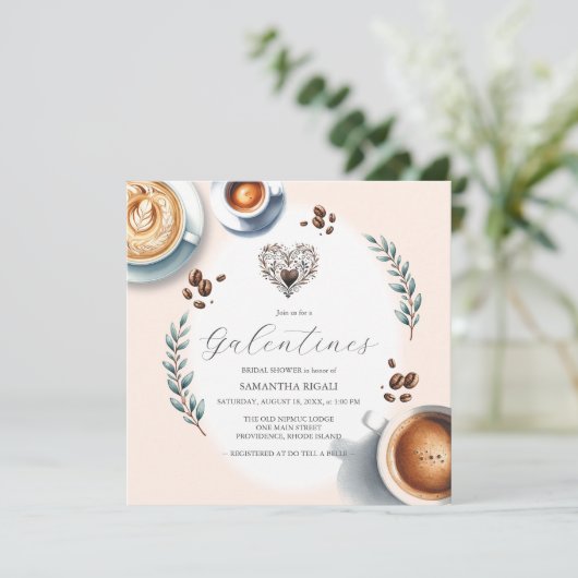 Galentines Coffee Brautparty Einladung (Stehend Vorderseite)
