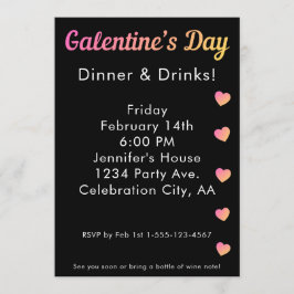 Galentines Day Abendessen Getränke Rosa Schwarze P Einladung