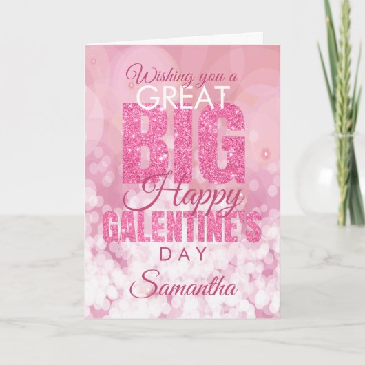 Galentines Day Bestie Pink Glitzer Valentine Karte (Vorderseite)