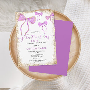 Galentine's Day Brunch Glitzer Gold Lila Bows Einladung