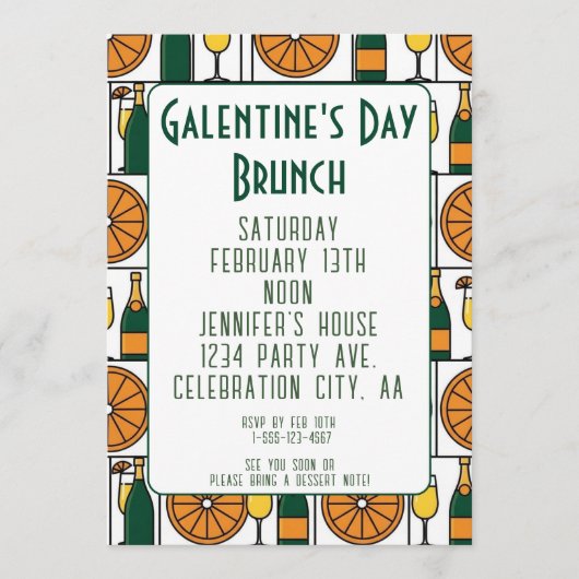 Galentines Day Brunch Mimosas Retro Einladung (Vorderseite)