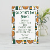 Galentines Day Brunch Mimosas Retro Einladung (Stehend Vorderseite)
