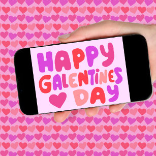 Galentines Day Bubble Letters Groovy Retro Digital Karte