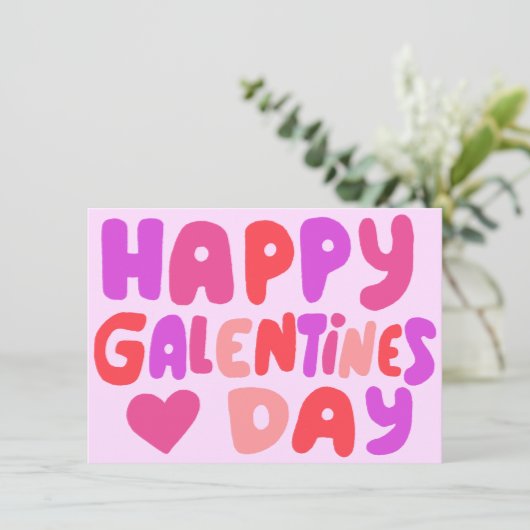 Galentines Day Bubble Letters Groovy Retro Digital Karte (Stehend Vorderseite)