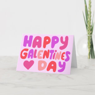 Galentines Day Bubble Letters Pink Curvy Retro Karte