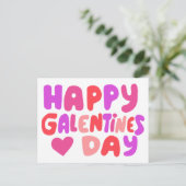 Galentines Day Bubble Letters Pink Curvy Retro Postkarte (Stehend Vorderseite)