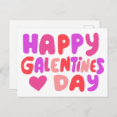 Galentines Day Bubble Letters Pink Curvy Retro Postkarte (Vorne/Hinten)