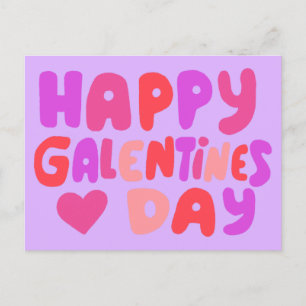 Galentines Day Bubble Letters Pink Curvy Retro Postkarte