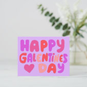 Galentines Day Bubble Letters Pink Curvy Retro Postkarte (Stehend Vorderseite)