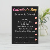 Galentines Day Dinner Drinks Pink Black Party Einladung (Stehend Vorderseite)