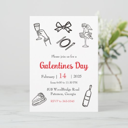Galentines Day Dinner Einladung (Stehend Vorderseite)