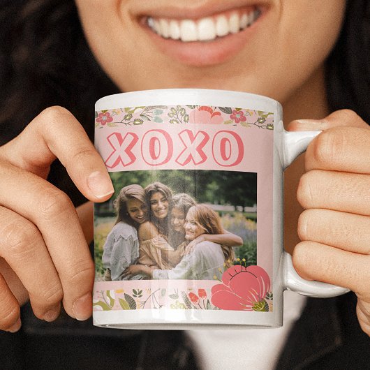 Galentine's Day floral pink 2 photo collage xoxo Kaffeetasse