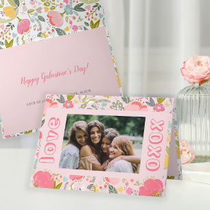 Galentine's Day Foto pink xoxo floral Feiertagskarte