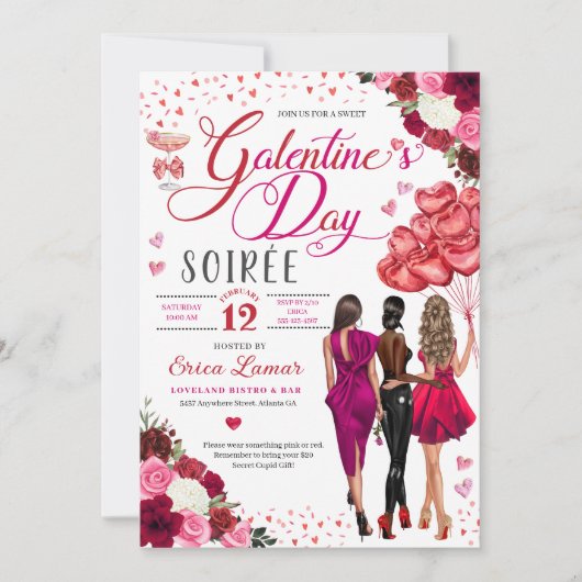 Galentine's Day Girl Friends Brunch Rosa Herz Einladung (Vorderseite)