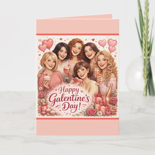 Galentine's Day Greeting Card, Six Girlfriends Karte (Vorderseite)
