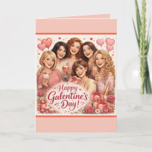 Galentine's Day Grußkarte, sechs Freundinnen