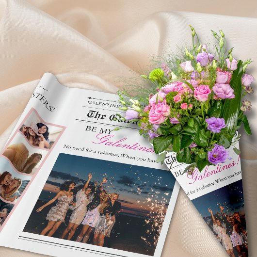 Galentines Day Newspaper Blume Bouquet Lips Geschenkpapier
