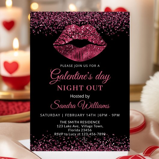 Galentine's Day Night Out Burgundy Lipstick Einladung