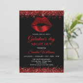 Galentine's Day Night Out Red Glitter Lips Einladung (Stehend Vorderseite)