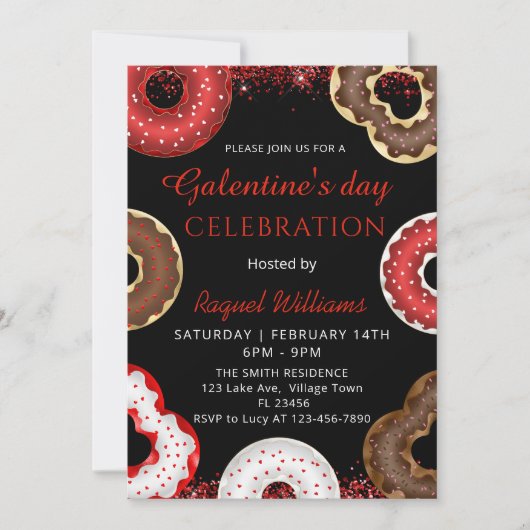 Galentine's Day Party Donuts Einladung (Vorderseite)
