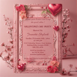 Galentines Day Party Heart Floral Pastel Pink Vine Acryleinladungen