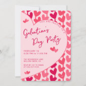 Galentine's Day Party Red Pink Hearts Modern  Einladung (Vorderseite)