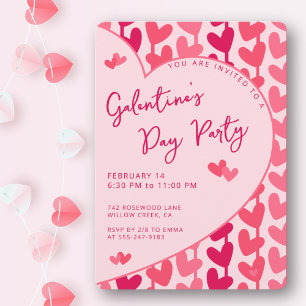 Galentine's Day Party Rot Rosa Herzen Modern  Einladung
