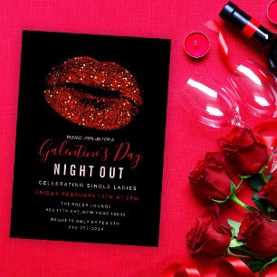 Galentine's Day Party Roter Glitter-Lippen-Einladu Einladung