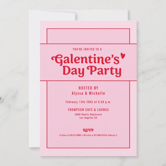 Galentine's Day Red Pink Party Trendy Cool Einladung (Vorderseite)