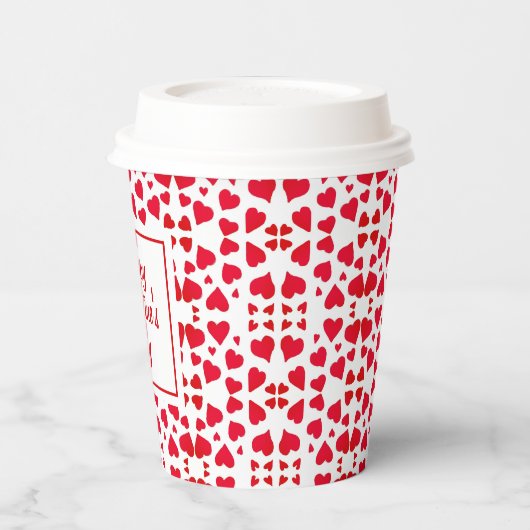 Galentines Day Script Red Hearts Pattern Party Pappbecher (Links)