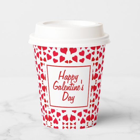 Galentines Day Script Red Hearts Pattern Party Pappbecher (Vorderseite)