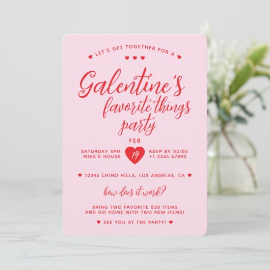 Galentine's Favorite Things Party Valentins Einladung (Stehend Vorderseite)