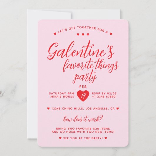 Galentine's Favorite Things Party Valentins Einladung (Vorderseite)