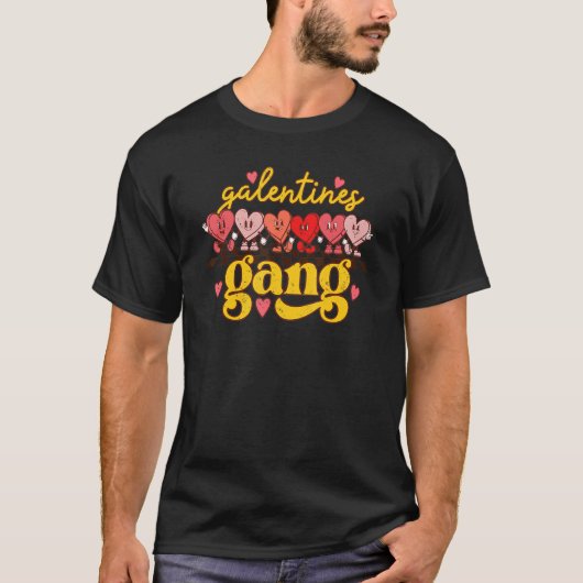 Galentines Gang Retro Groovy Checkered Valentine D T-Shirt (Vorderseite)