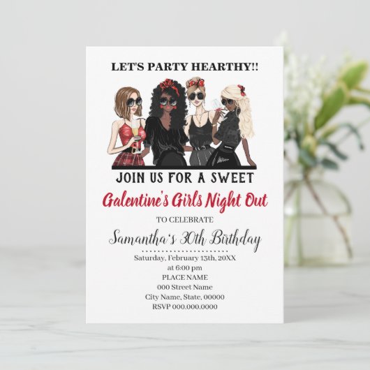 Galentine's Girls Night Out Valentines Party Einladung (Stehend Vorderseite)