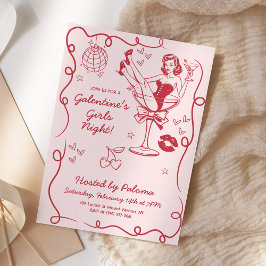 Galentines Girls Night Party Handgezeichnet Rosa Einladung