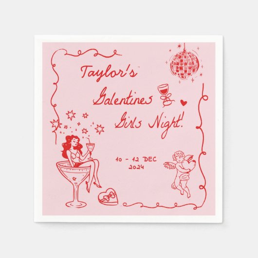 Galentines Girls Night Party Valentine Party Gezei Serviette (Vorderseite)